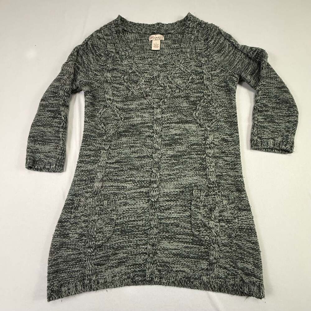 Glimmer By J.J. Basics Grey Marled Cable Knit Tunic Sweater Size L